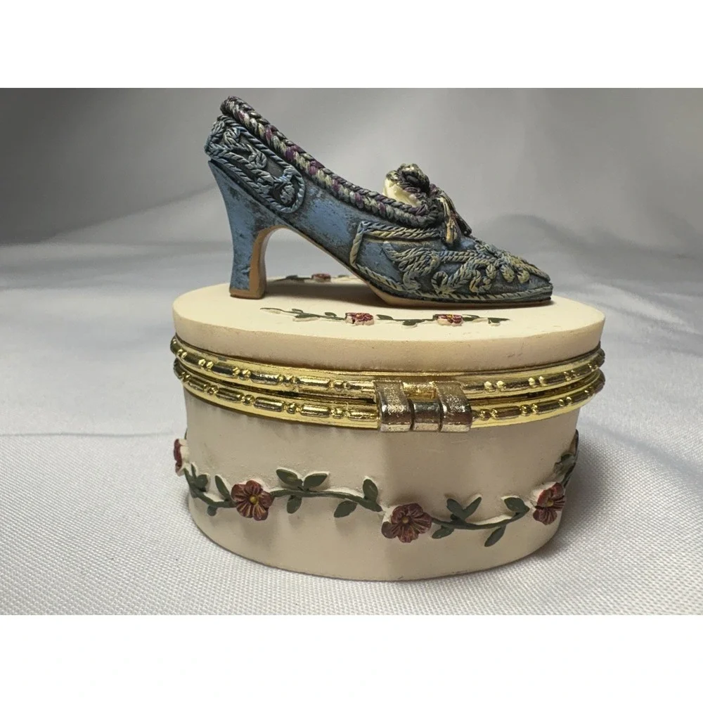 Vintage Style Trinket Box with Victorian Shoe Lid-Floral Porcelain Keepsake box